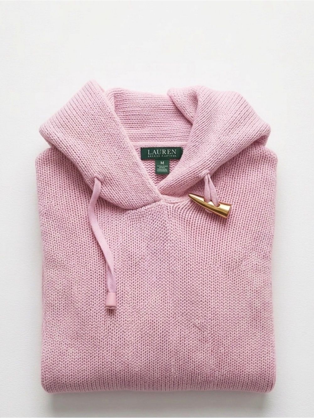 Lauren Ralph Lauren Soft Pink Hooded Knit Pullover with Gold Toggle